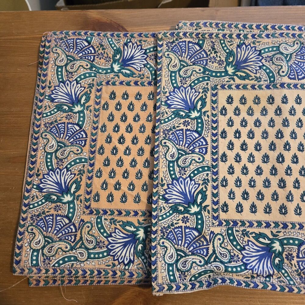 DII Fabric Table Napkins 6 PC Cotton India Blue Green Coral 18.5 X 12